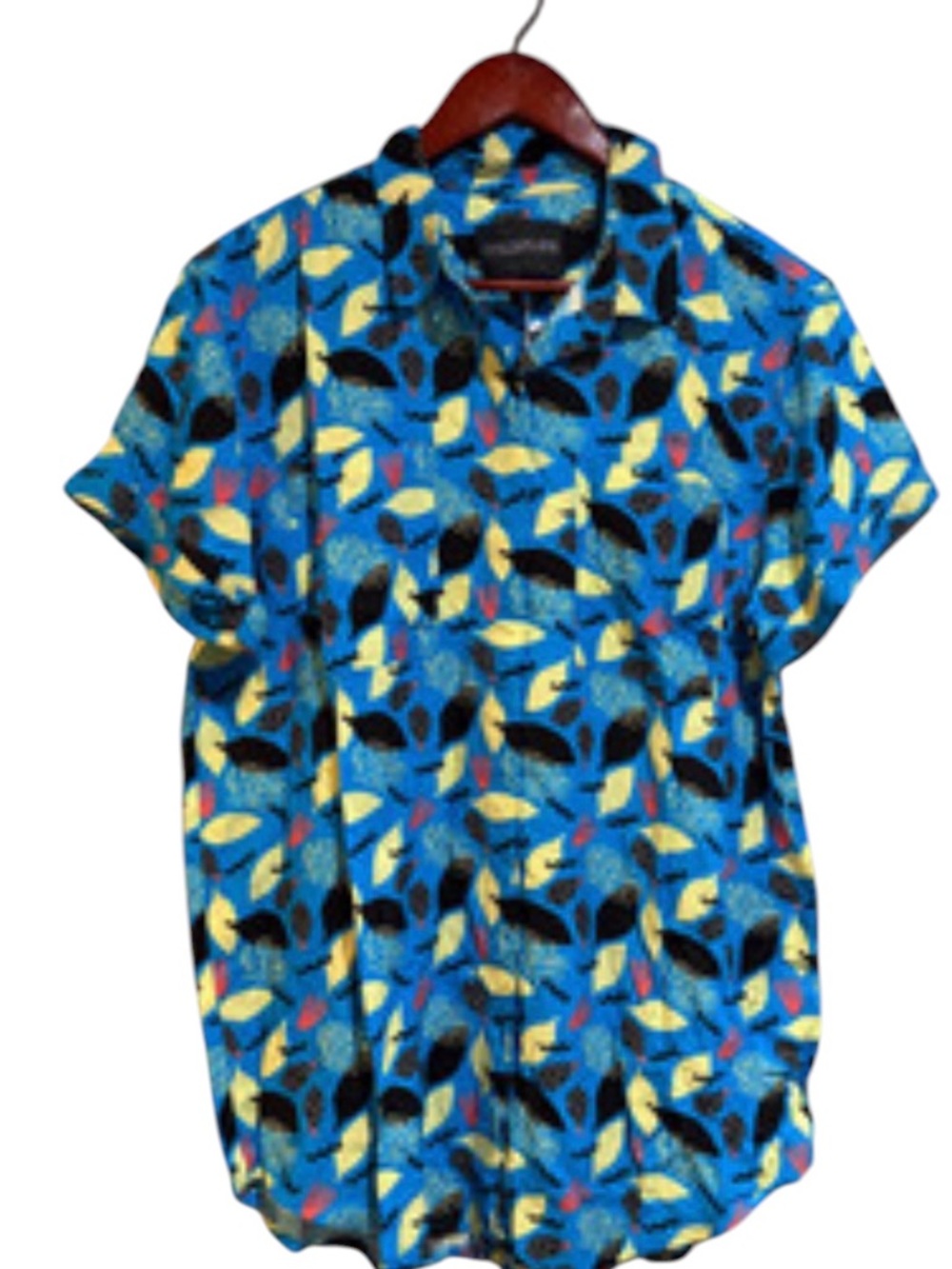 NWT Wildfang Essential Short Sleeve Button Up Blue Abstract Print Size Large